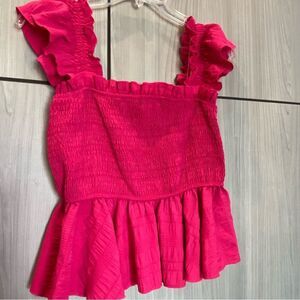 Hot PInk Ruffle Smocked Camisole Tank Top Peplum Blouse Medium